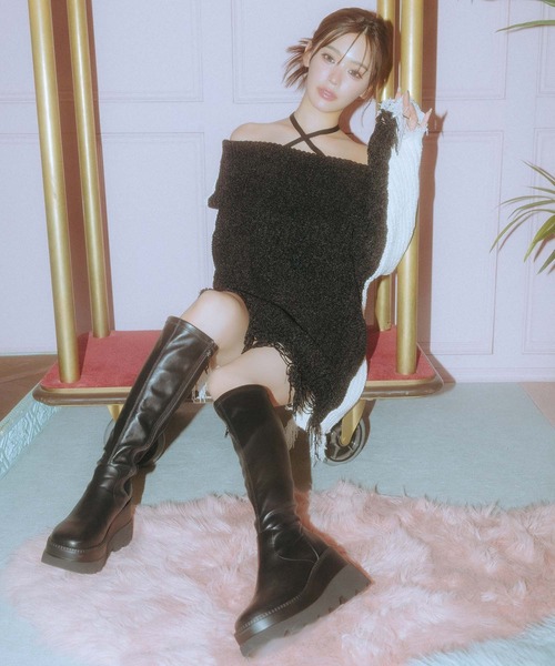 【美品/25AW】POLOコラボ★オフショルチョーカーニットワンピース LAGUNAMOON（ラグナムーン）の「【POLO BCSコラボ】オフショル