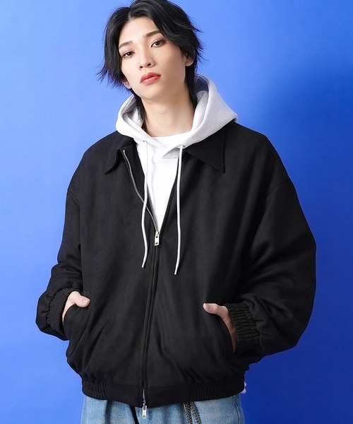 M.O.O.N. 黒 ジップアップジャケット ブルゾン アウター a.p.o.v. スウェードジップアップジャケット メンズ