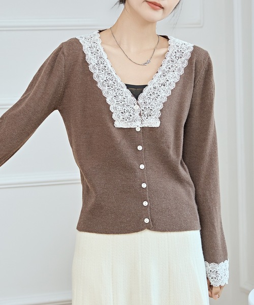 Lace Ladies（レースレディース） カーディガン Vネック 配色レース