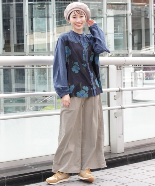 スーパーハッカ（SUPER HAKKA）/コットンピーチストレッチ×ボタニカルアートプリントストレートパンツ SUPER HAKKA（スーパーハッカ） パンツ コットンピーチストレッチ