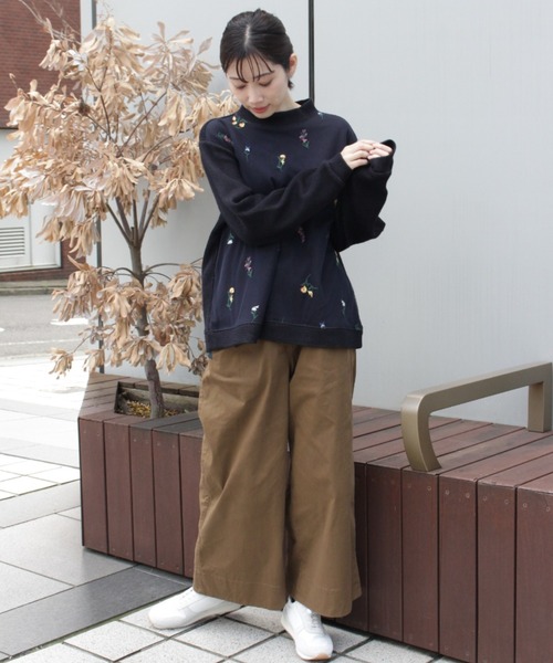 スーパーハッカ（SUPER HAKKA）/コットンピーチストレッチ×ボタニカルアートプリントストレートパンツ SUPER HAKKA（スーパーハッカ） パンツ コットンピーチストレッチ