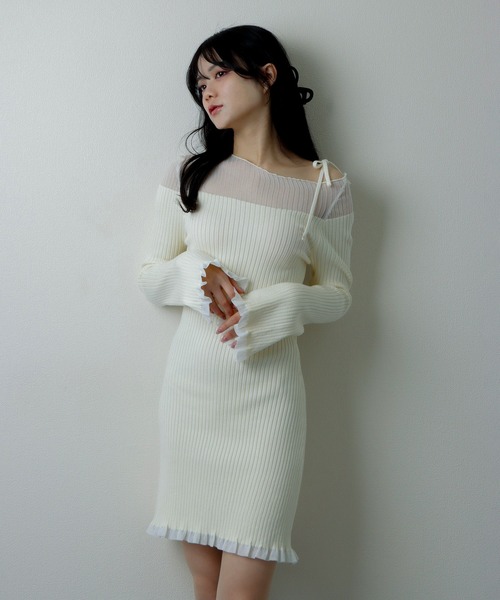 M DOLLY ワンピース sheer ribbon dress/シアーリボンドレス