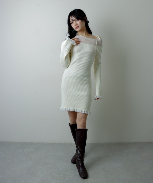 M DOLLY ワンピース sheer ribbon dress/シアーリボンドレス