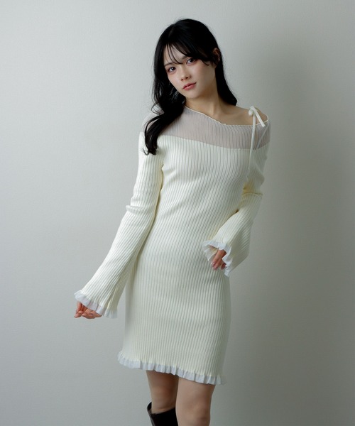 M DOLLY ワンピース sheer ribbon dress/シアーリボンドレス