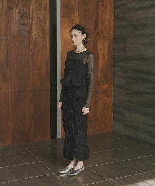 スーツ・フォーマル・ドレス ANDRESD / shirring gather setup dress セール】【ANDRESD】shirring gather setup dress 3点セット ビスチェ