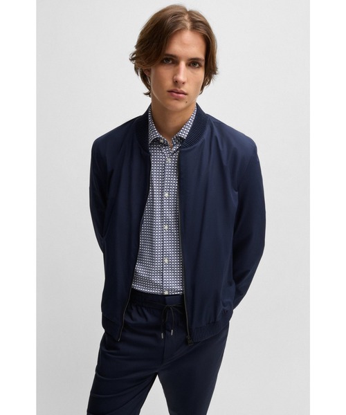 HUGO ネイビー スリムフィットシャツ 新品 HUGO シャツ スリムフィットシャツ プリント パフォーマンスストレッチ