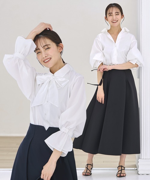 sov.　ブラック　スタンドカラーボウタイブラウス　リボン　シャツ　トップス 楽天市場】ブラウス フォーマル ボウタイブラウス レディース スーツ