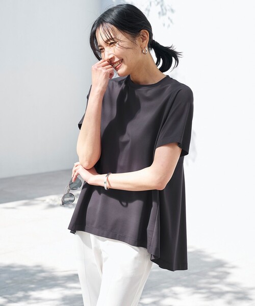 tシャツ 「接触冷感」異素材バックフレアカットソー レディース UNFILO tシャツ 「UVケア/接触冷感」BEAUTY FORM-T バックフレア