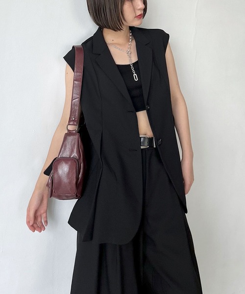 セットアップ ベスト アウター タッセル 長袖 ロング XS/2XL PAGEBOY ベスト ジレ セットアップロングベスト レディース