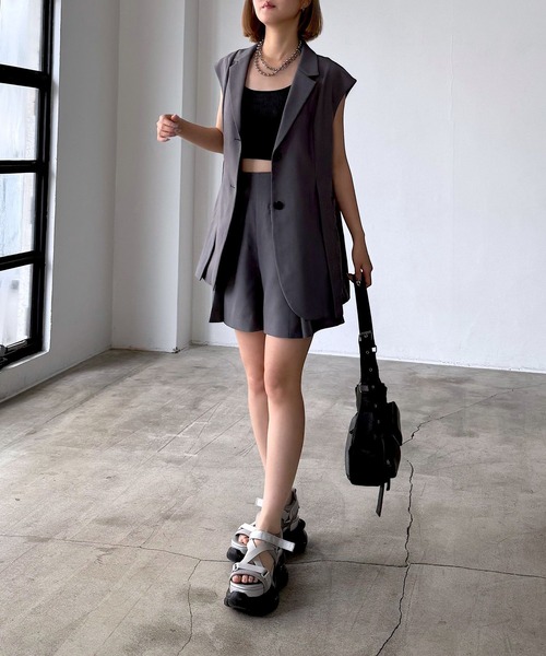 お決まりです　新品☆ジレ PAGEBOY ベスト ジレ セットアップロングベスト レディース