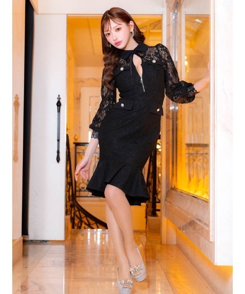 DAZZY（デイジー） ドレス オールレースリボン 襟付きフロントジップ