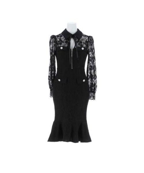 DAZZY（デイジー） ドレス オールレースリボン 襟付きフロントジップ