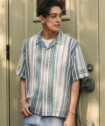 シャツ FREAK’S STORE/フリークスストア インド製 リラックスフィット 総柄レース マルチストライプ オープンカラーシャツ ショートスリー｜ZOZOTOWN Yahoo!店