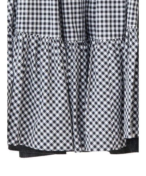 ワンダフルワールド ギンガムチェック使い 黒デニム段々スカート