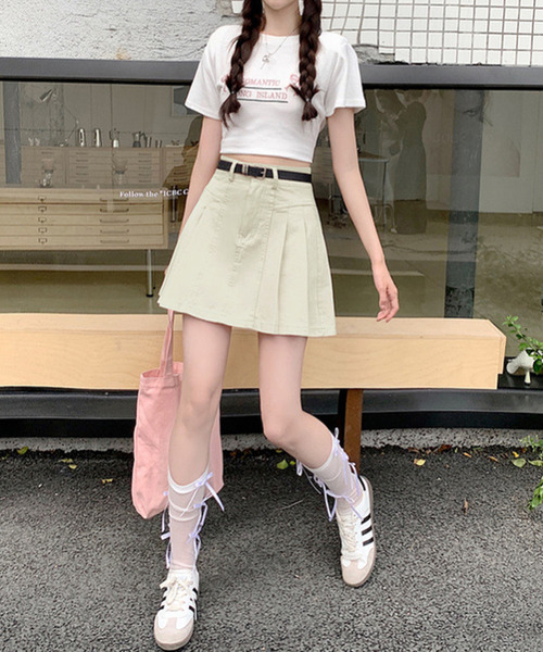 OPEN AESTHETICライトブルー ミニスカート ショットパンツ付きy2k DAY CLOSET デニムスカート レディース トレンドのY2K。ショート丈