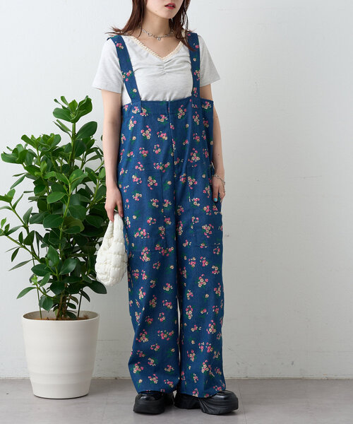訳あり・アウトレット特集 w closet サロペット オーバーオール 花柄サロペット レディース サロペット・オーバーオール・オールインワン