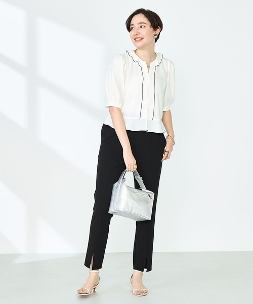 ブラウス シャツ ストレッチジョーゼット配色フリルブラウス レディース NOLLEY'S ブラウス シャツ ストレッチジョーゼット配色フリル