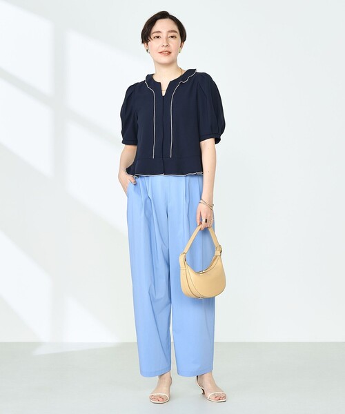 ブラウス シャツ ストレッチジョーゼット配色フリルブラウス レディース NOLLEY'S ブラウス シャツ ストレッチジョーゼット配色フリル