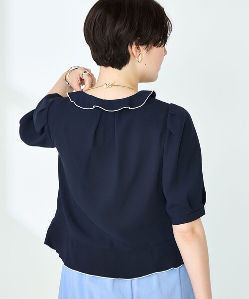 ブラウス シャツ ストレッチジョーゼット配色フリルブラウス レディース NOLLEY'S ブラウス シャツ ストレッチジョーゼット配色フリル