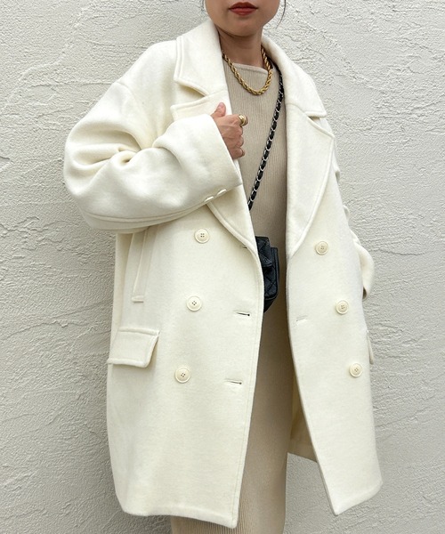 Loungedress オフホワイト ウールピーコート【未使用品】 Loungedress（ラウンジドレス） ピーコート FREE オフホワイト