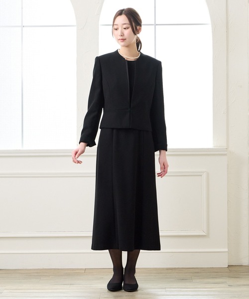 喪服 セレモニースーツ セットアップ 「喪服・礼服・WEB限定」マシンウォッシャブル サテン切り替えジャケット・2ピース風前開きロングワンピース 2点セッ… | AIMER | 03