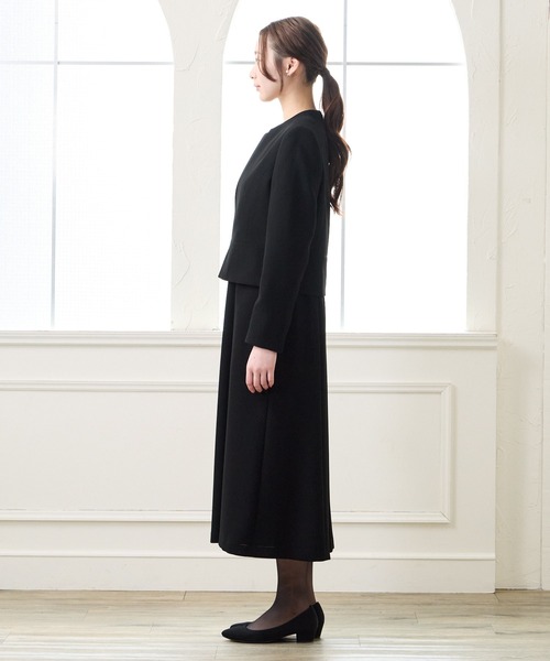 喪服 セレモニースーツ セットアップ 「喪服・礼服・WEB限定」マシンウォッシャブル サテン切り替えジャケット・2ピース風前開きロングワンピース 2点セッ… | AIMER | 07
