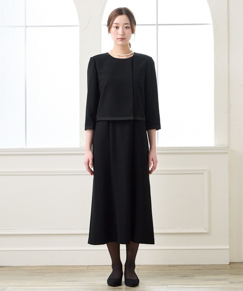 喪服 セレモニースーツ セットアップ 「喪服・礼服・WEB限定」マシンウォッシャブル サテン切り替えジャケット・2ピース風前開きロングワンピース 2点セッ… | AIMER | 18