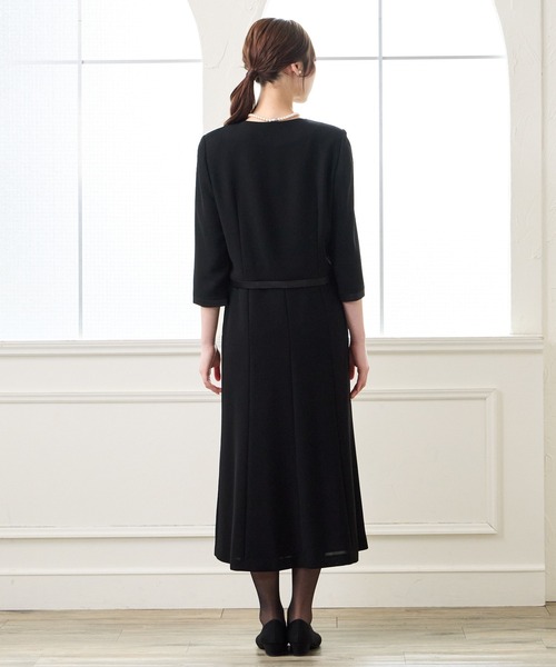 喪服 セレモニースーツ セットアップ 「喪服・礼服・WEB限定」マシンウォッシャブル サテン切り替えジャケット・2ピース風前開きロングワンピース 2点セッ… | AIMER | 20