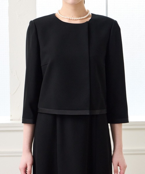 喪服 セレモニースーツ セットアップ 「喪服・礼服・WEB限定」マシンウォッシャブル サテン切り替えジャケット・2ピース風前開きロングワンピース 2点セッ… | AIMER | 21