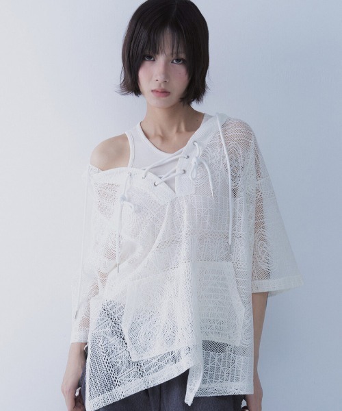 A'GEM/9 × .kom 「SETSETSET/セットセットセット」 BOHEMIAN LACE HOODIE/ボヘミアン シアーレース パーカー