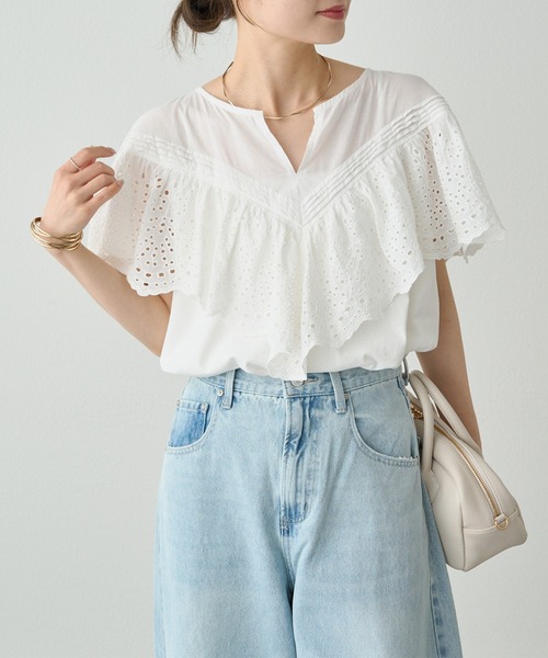 pual ce cin tシャツ 半袖 スカラップレースドッキングTシャツ 