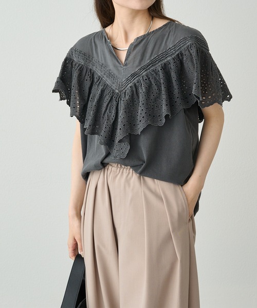 tシャツ スカラップレースドッキングTシャツ レディース