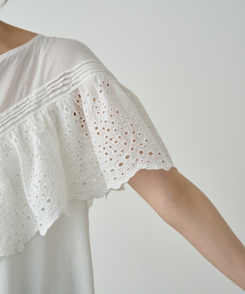 pual ce cin tシャツ 半袖 スカラップレースドッキングTシャツ 