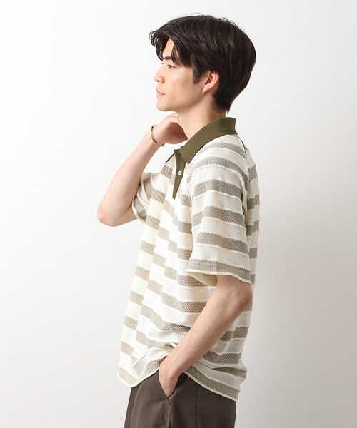 THE SHOP TK tシャツ 変形ボーダーポロシャツ「洗濯機OK」 メンズ