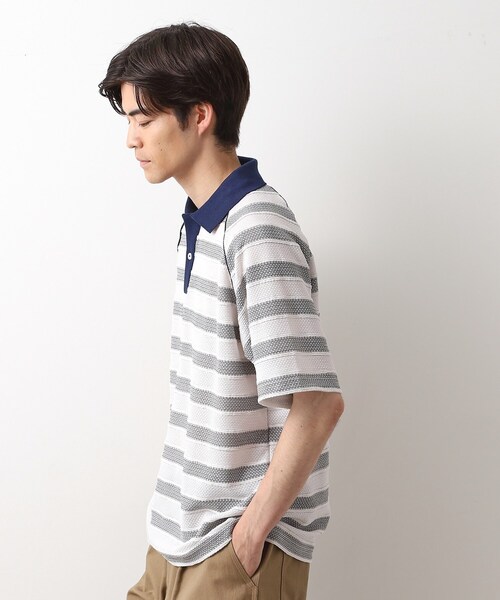 THE SHOP TK tシャツ 変形ボーダーポロシャツ「洗濯機OK」 メンズ