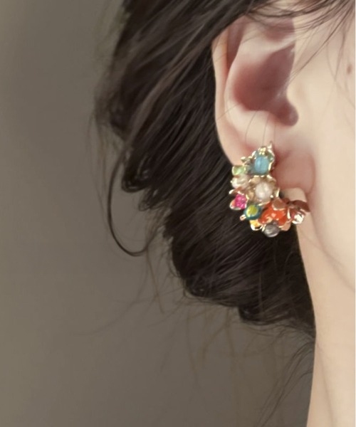 lit.Cy（リットシー） ピアス ビーズクラスターフラワーブーケピアス