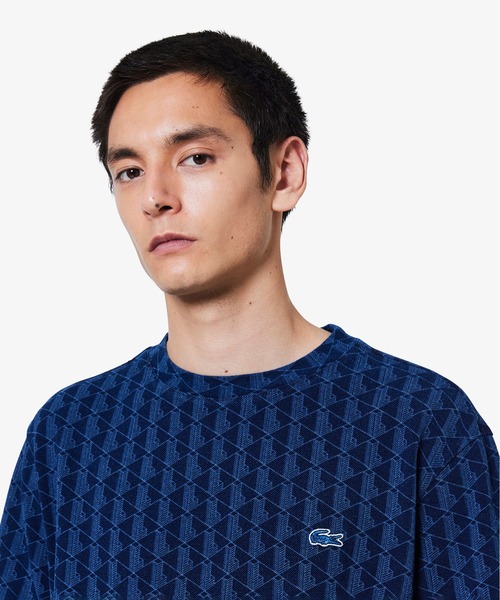 LACOSTE（ラコステ） tシャツ インディゴ鹿の子地 モノグラム半袖T