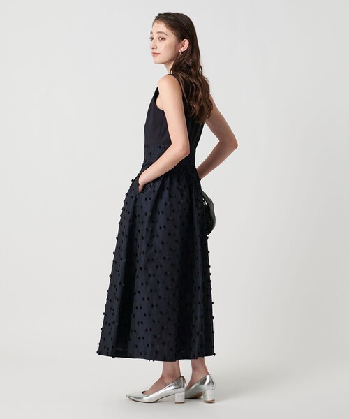 UNITED ARROWS ワンピース リボン カットジャガード コンビ