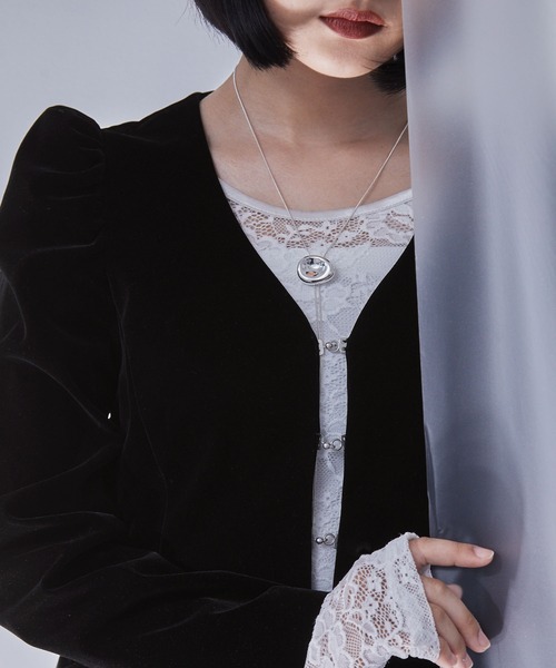 ELUNIS ジャケット ノーカラージャケット パフスリーブベロア