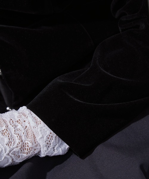 ELUNIS ジャケット ノーカラージャケット パフスリーブベロア