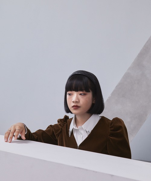 ELUNIS ジャケット ノーカラージャケット パフスリーブベロア ELUNIS ジャケット ノーカラージャケット パフスリーブベロア