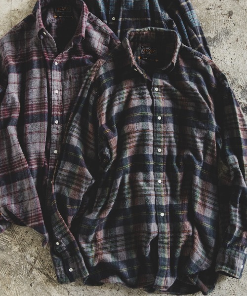 BEAMS+ シャツ インディアン ネルチェック オーバーダイ ボタン