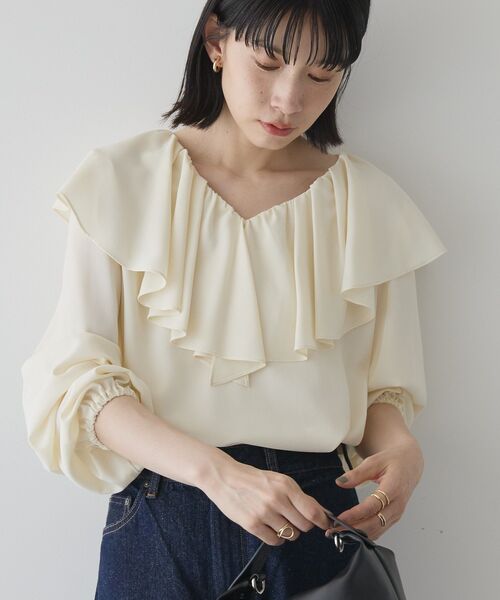 【hholic】フリルカラーブラウス グリーン AMERICAN HOLIC｜フリルカラーブラウス | Rakuten Fashion(楽天