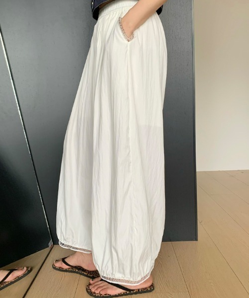 cammie パンツ ウエストギャザー裾レースバルーンパンツ レディース