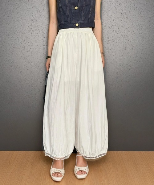 cammie パンツ ウエストギャザー裾レースバルーンパンツ レディース