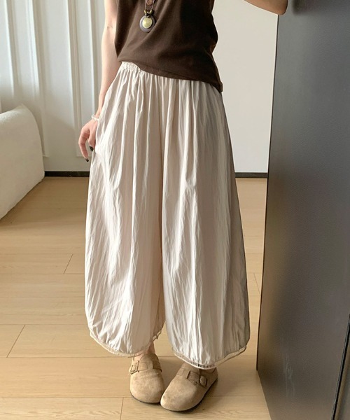 cammie パンツ ウエストギャザー裾レースバルーンパンツ レディース