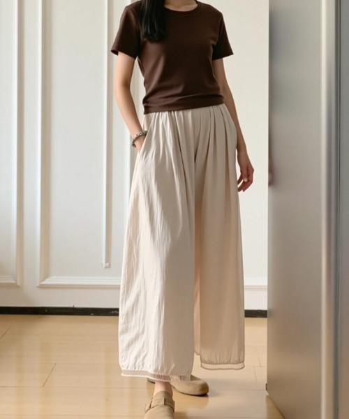 cammie パンツ ウエストギャザー裾レースバルーンパンツ レディース