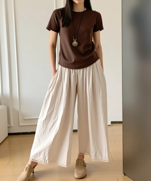 cammie パンツ ウエストギャザー裾レースバルーンパンツ レディース