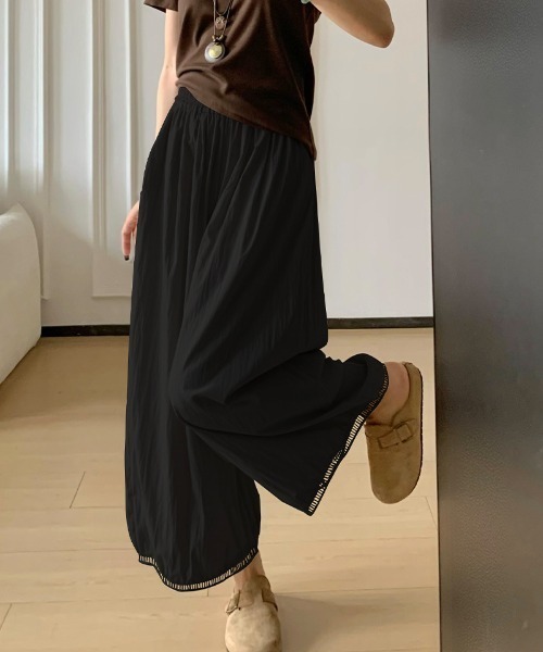 cammie パンツ ウエストギャザー裾レースバルーンパンツ レディース
