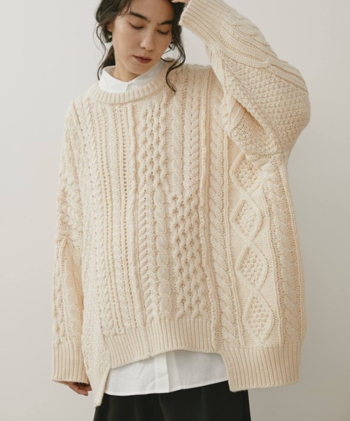 Libra Cue（リブラ キュー） ニット セーター パッチワークケーブル